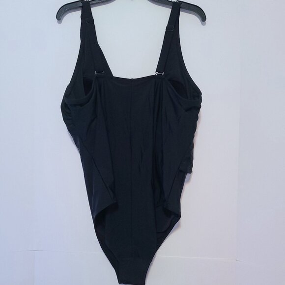 KONA SOL BLACK ASYMMETRICAL SHOULDER RUFFLE HIGH COVERAGE ONE PIECE SIZE 22 W - Picture 6 of 12